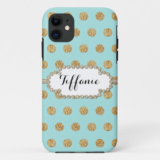 Foto des Goldenen Glitzer Polka Dot Jewel Gem Fram Case-Mate iPhone Hülle (Rückseite)