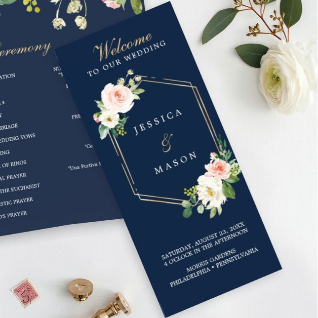 Foto des Hochzeitsprogramms "Navy Blue Blush" Flyer (Von Creator hochgeladen)