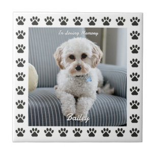 Foto des Hundes, Name, In Liebe Erinnerung, Pfoten Fliese