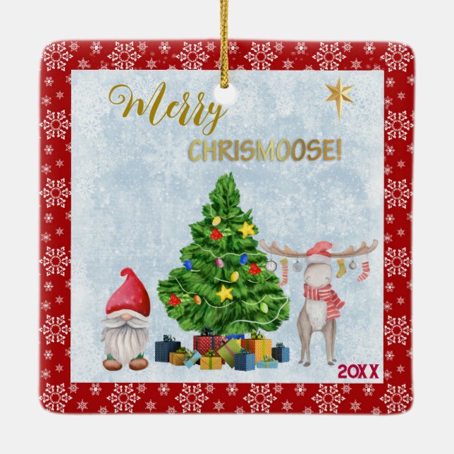 Foto des Kindes - Nome, Baum und Elch Keramikornament (Rückseite)