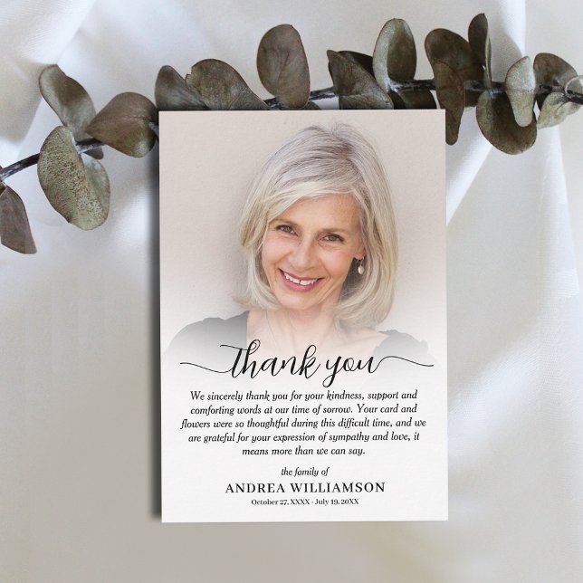 Foto des Lebens Dankeskarte (Simple funeral flat thank you notes, photo, name, dates and thank you message on the front)