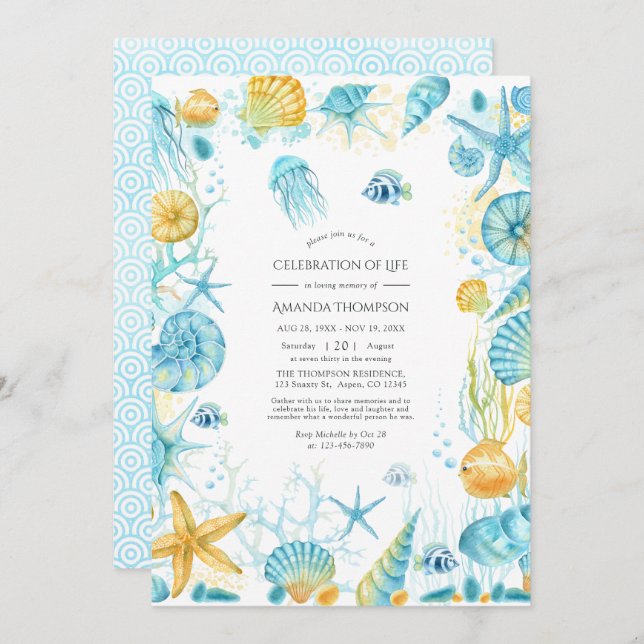 Foto des Lebens in der Blauen und Gelben See Einladung (Vorne/Hinten)