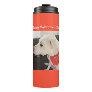 Foto des Niedlichen Dog Profil Tragen Scarf Orange Thermosbecher