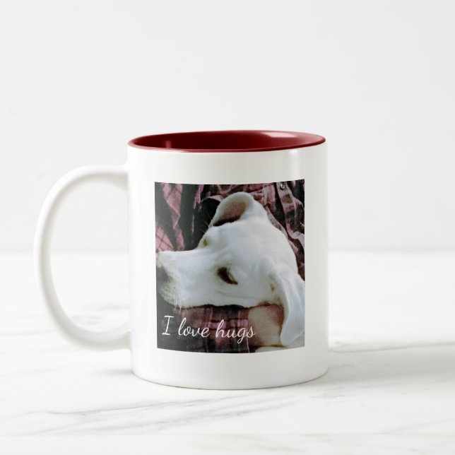 Foto des Niedlichen Hundes I Liebe Hugs Valentinst Zweifarbige Tasse (Links)