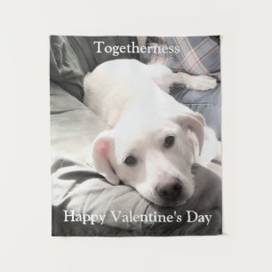 Foto des Niedlichen weißen Hundes mit Vater Valent Wandteppich