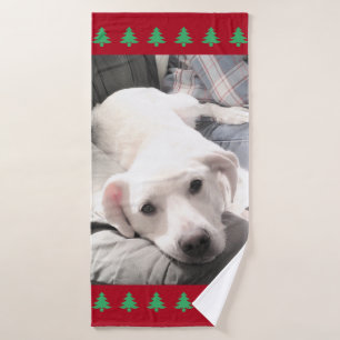 Foto des Niedlichen Weißen Hundes - Weihnachtsbäum Badehandtuch