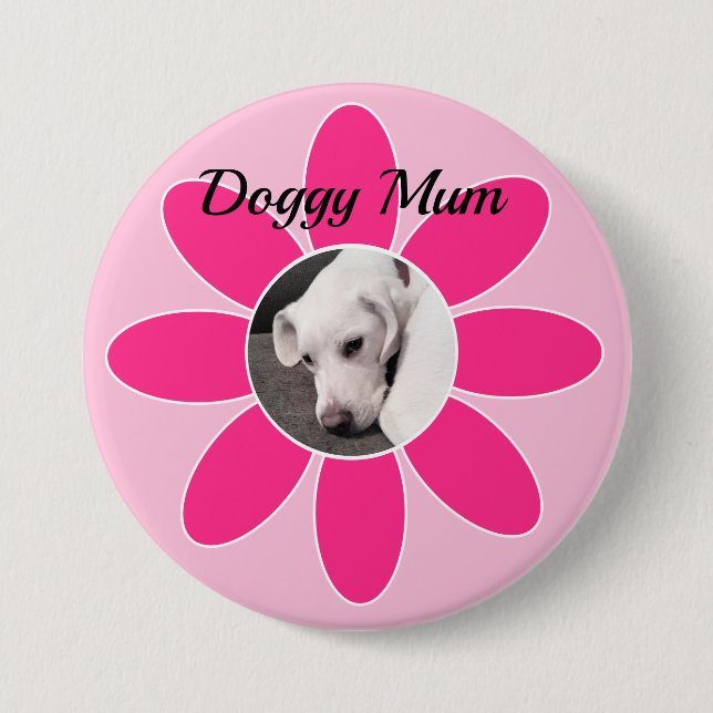 Foto des Niedlichen Welpen-Hundes in rosa Mum-Rahm Button (Vorderseite)