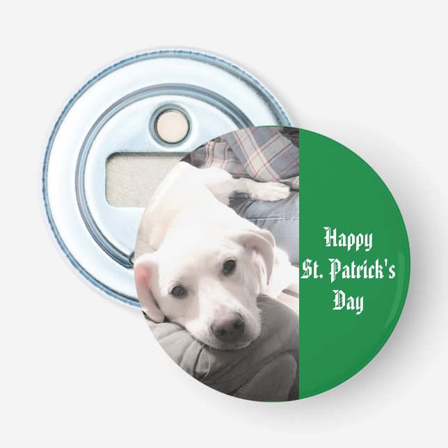 Foto des Niedlichen Welpenhundes Green St. Patrick Flaschenöffner (Vorderseite)