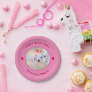 Foto des Niedlichen Welpenhundes Rosa Geburtstag 5 Pappteller