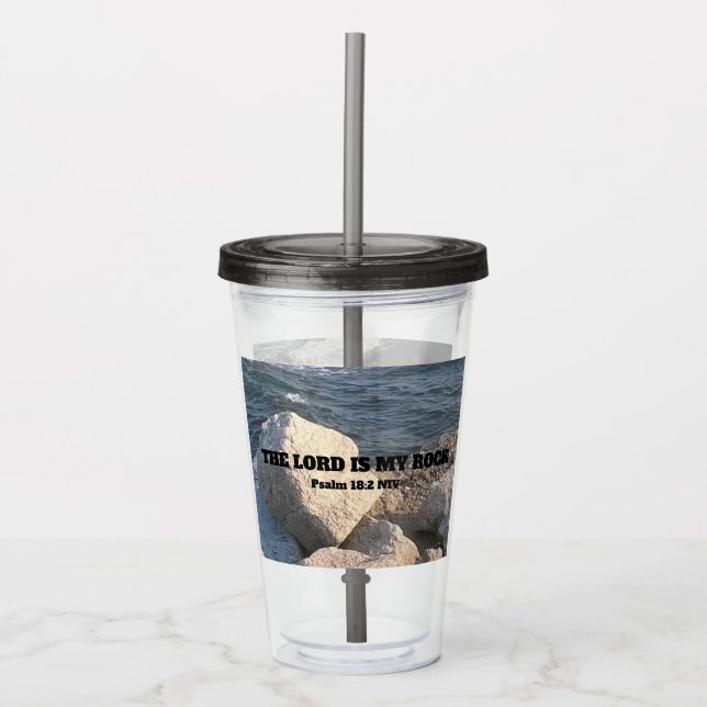 Foto des Ozeans Der Herr ist mein Rock Bible Verse Acryltrinkbecher (Vorderseite)