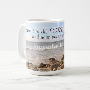 Foto des Wavy Ocean Shore Sprichwörter Bible Verse Kaffeetasse