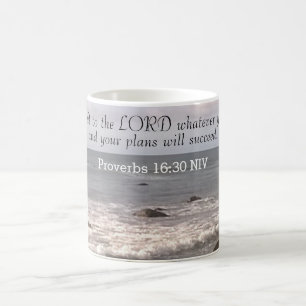Foto des Wavy Ocean Shore Sprichwörter Bible Verse Kaffeetasse