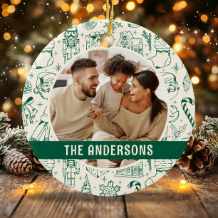 Foto Doodle Green Christmas Keramik Ornament