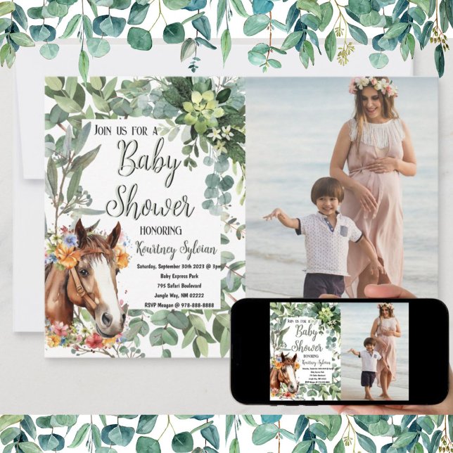 Foto Dusche für Wasserkreide Einladung (Beautiful horse themed baby shower invitation, printed, via download or both.)