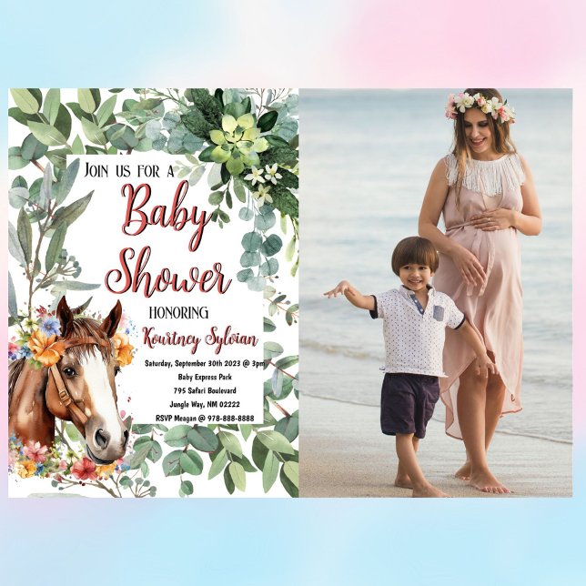 Foto Dusche für Wasserkreide Postkarte (Horse baby shower watercolor post card, celebrate your baby shower in style!)