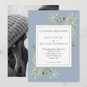 Foto Dusty Blue Datum ändern Grünzeug Blätter Save The Date
