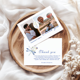 Foto Dusty Blue Wappen Floral Wedding Dankeskarte