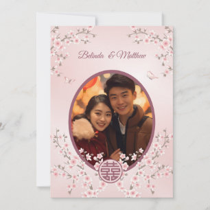 Foto Dusty Pink Blütenzweig Chinesische Hochzeit Einladung