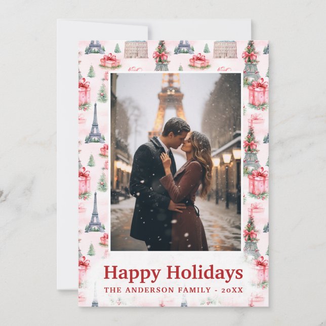Foto Eiffel Tower Chic Paris Pink Weihnachten (Vorderseite)