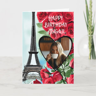 Foto Eiffel Tower Rote Rosen Personalisiert Geburt Karte