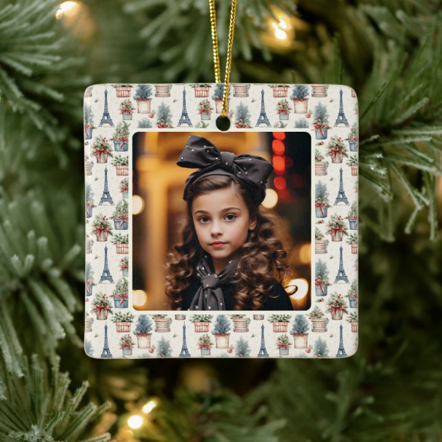 Foto Eiffel Tower Topiaries Paris Weihnachten Keramikornament (Baum)
