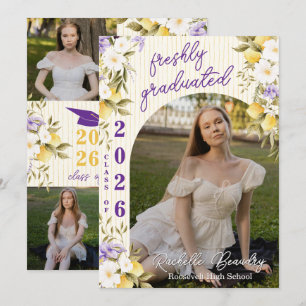 Foto einer frisch graduierten Zitrone mit violette Einladung