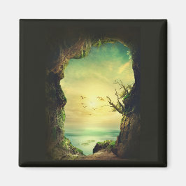 Foto einer Höhle mit Blick auf das tropische Meer Magnet