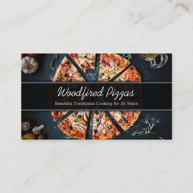 Foto einer Pizza on Slate - Visitenkarte (Vorderseite)