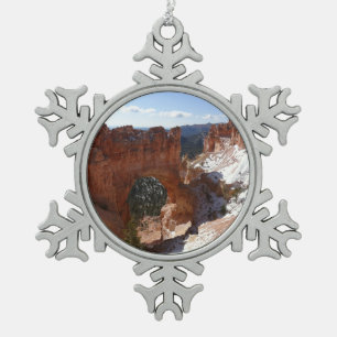 Foto einer verschneiten Landschaft der natürlichen Schneeflocken Zinn-Ornament