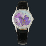 Foto eines Hübschen Lila Frühlingskrokus Armbanduhr<br><div class="desc">Eine Uhr mit einem hübschen Foto eines dunklen lila Crocus-Set in einem Glasgefäß. Im Hintergrund ist eine leichte lila Blüte zu sehen.</div>