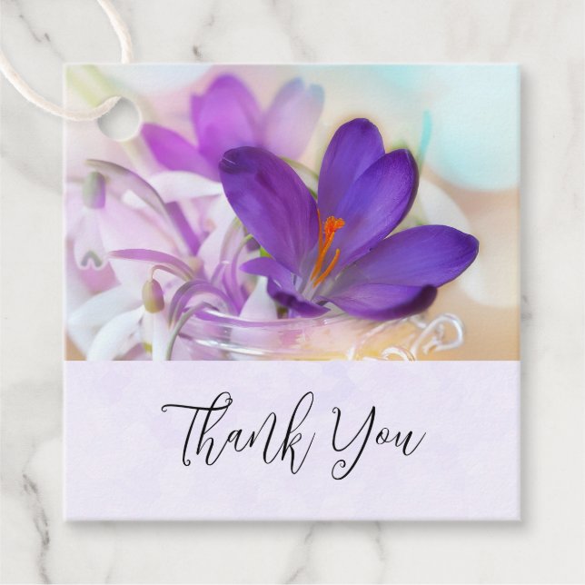 Foto eines Hübschen Lila Frühlingskrokus Geschenkanhänger (Vorderseite)