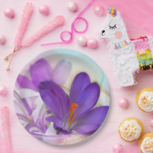 Foto eines Hübschen Lila Frühlingskrokus Pappteller