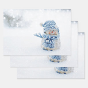 Foto eines Niedlichen Schneemanns im Winter - Weih Geschenkpapier Set