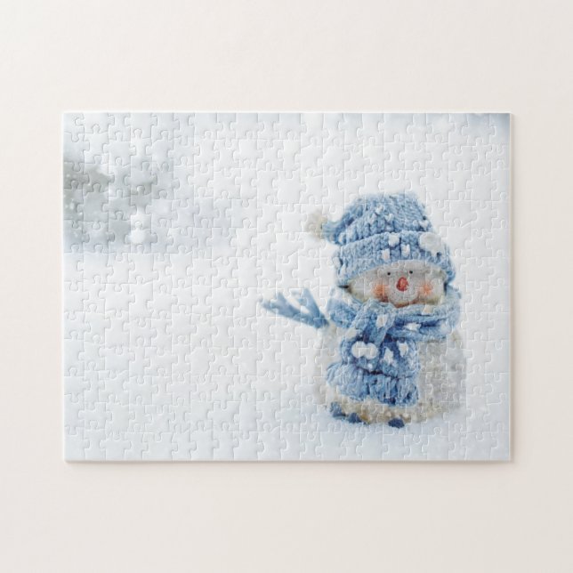 Foto eines Niedlichen Schneemanns im Winter - Weih Puzzle (Horizontal)