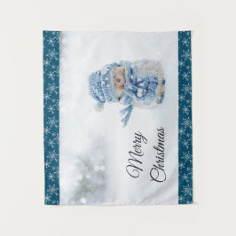 Foto eines Niedlichen Schneemanns im Winter - Weih Wandteppich