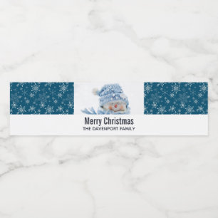 Foto eines Niedlichen Schneemanns im Winter - Weih Wasserflaschenetikett