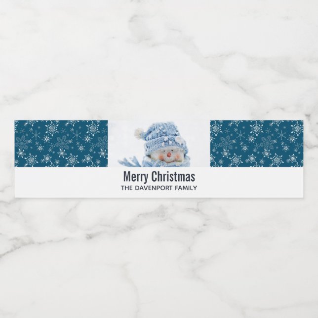 Foto eines Niedlichen Schneemanns im Winter - Weih Wasserflaschenetikett (Einzelnes Label)