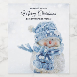 Foto eines Niedlichen Schneemanns im Winter - Weih Weinetikett