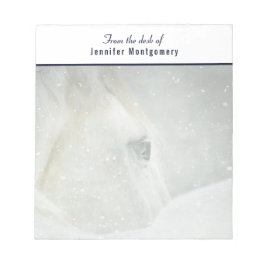 Foto eines schönen Weißen Pferdes im Winter Notizblock