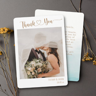 Foto Einfache Elegante handgeschriebene Hochzeit Dankeskarte
