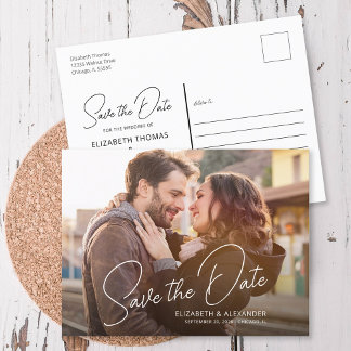 Foto Einfache Elegante Skriptankündigung Postkarte