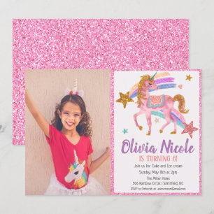 Foto-Einhorn-Glitter-Einladung zum Geburtstag Einladung