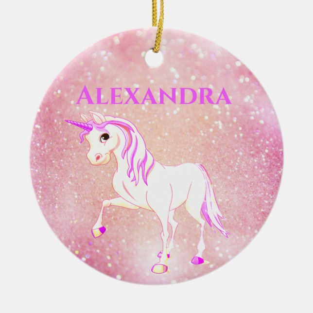 Foto Einhorn Glitzer Niedlich Rosa Kinder Keramik Ornament (Vorne)