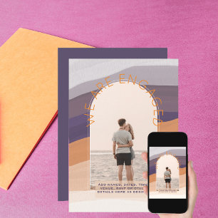 Foto Einladung Dave Datum Lila Orange Hochzeit