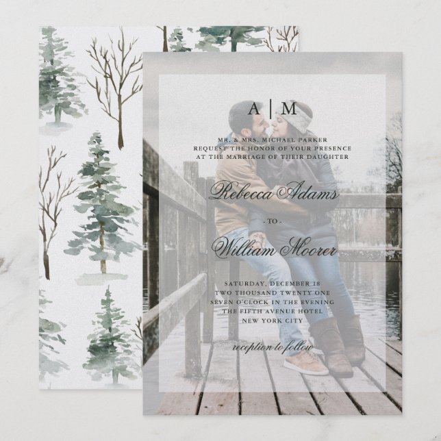 Foto-Einladung des Winter-Wald| mit Überlagerung Einladung (Vorne/Hinten)