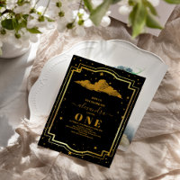 Foto Elegant Black Gold Celestial 1. Geburtstag