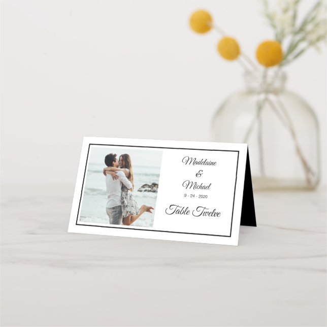 Foto Elegant Black Wedding Tischnummer Platzkarte (Vorderseite)