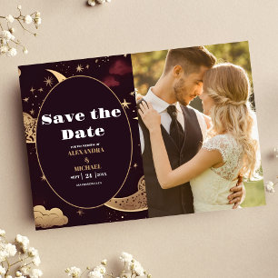 Foto Elegant Burgunder Gold Himmlische Hochzeit Save The Date