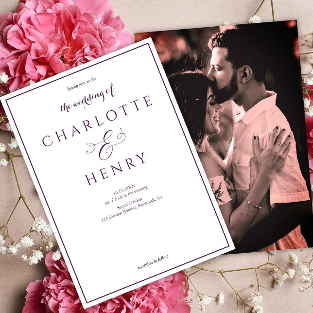 Foto Elegant Callighraphy Script Lila Hochzeit Einladung (Von Creator hochgeladen)