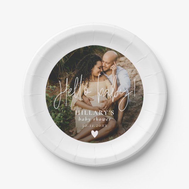 Foto Elegant Calligraphy Baby Shower Pappteller (Vorderseite)